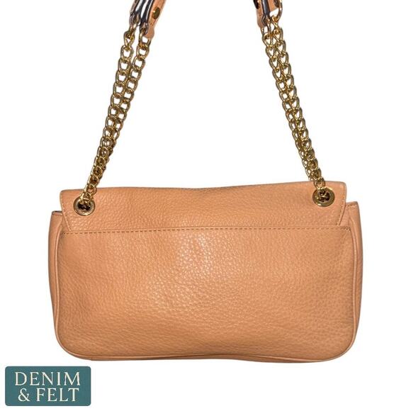 MICHAEL KORS Fulton Pinkish Tan Leather Pebbled Shoulder Bag Gold Chain Strap - Picture 5 of 12